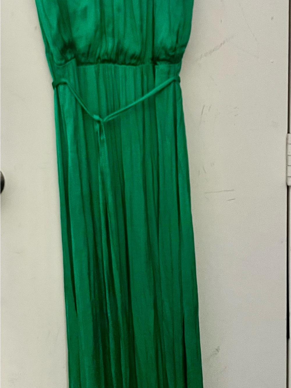 Jennifer Lopez Emerald Green Satin Maxi Dress with Tie Belt